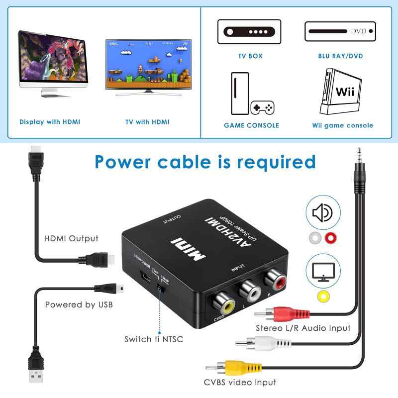 Aolirot RCA HDMI 変換 コンバーター AV to HDMI変換アダプター AV2HDMI USBケーブル付き 音声転送 1080/720P切り替え (コンポジットをHDMIに変換アダプタ) 映像編集機