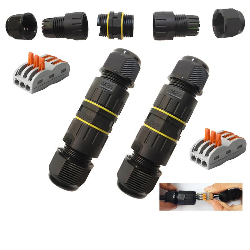 CESFONJERジャンクションボックス屋外防水IP683-ウェイラインM25ケーブルコネクタワイヤ範囲6-11mm電源コード外部スリーブカプラー保護ボックス
