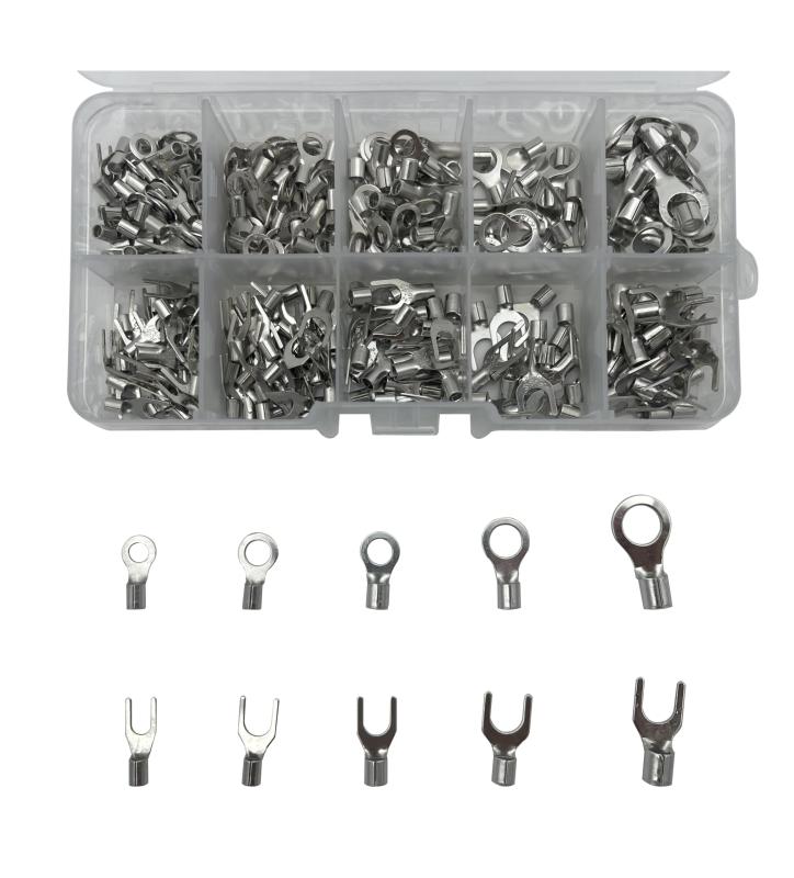 高耐久320ピース端子台セット - スピーカーケーブル、自動車、機械、家庭用 - 表面に錫メッキを施した丈夫な銅製、10サイズ SNBおよびRNBモデル用配線組み合わせセット 収納ボックス付属