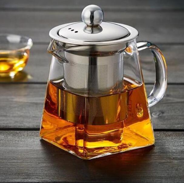 卸売り直 火 加熱 ガラス ステンレス 濾過 泡 ティーポット 角形 花 ティーポット ガラス 茶器 四方 公道 カップ