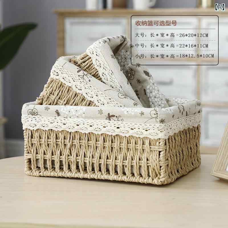 Other - メーカーは 草 編み デスク トップ 化粧 品 収納 ケース 藤 編み 田園 アクセサリー 収納 バスケット 収納 バスケットを 販売 して いる