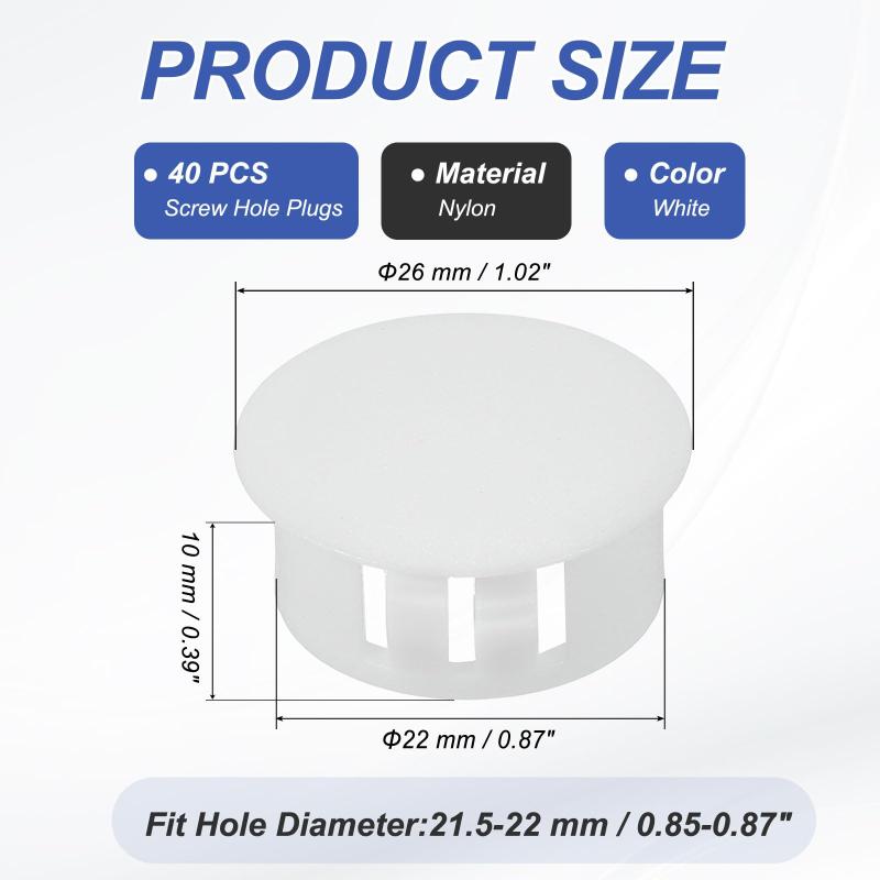PATIKIL 22mm/7/8" プラスチックホールプラグ 40個フラッシュタイプラウンドプラグスナップインロックねじ穴カバーインサートエンドキャップ家具キャビネットキッチンドア棚 ホワイト skylight-10476674 スカイライト サンプル画像2