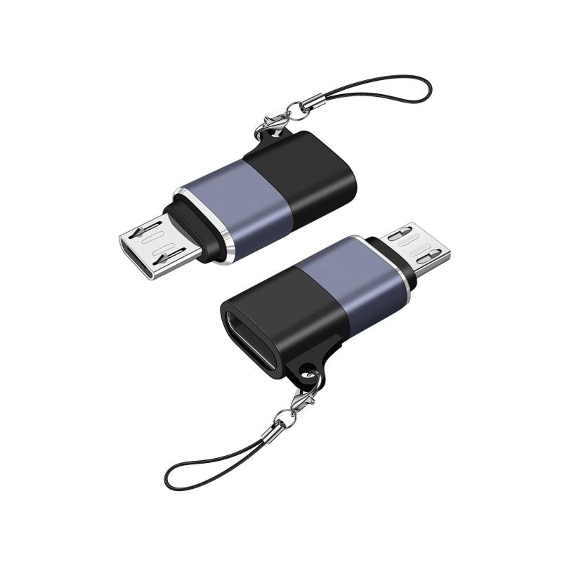 タイプC micro usb 変換アダプター USB-C マイクロUSB 2個入り type-c アンドロイド 56kΩレジスタ搭載 急速充電(5V/3A) 高速データ転送480Mbps microusb変換 ストラップ付