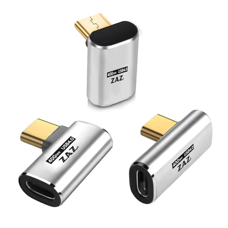 USB4.0 Type-C 変換アダプター 方向変換 アダプタ 左右 90° PD 100W 5A 急速充電 40Gbps 高速データ転送 8K@60Hz 映像出力 L字 L型 オス メス USB C コネクター Thunderbolt 3、Mac Bo