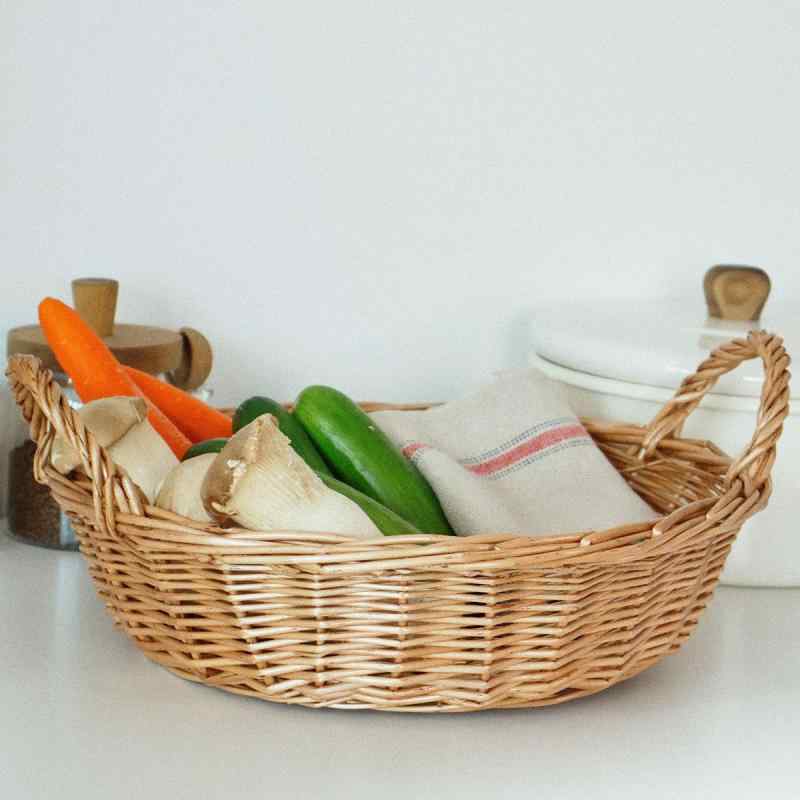 Laundry Storage - 手作り 藤 編み 収納 バスケット 竹 編み スナック パン 果物 収納 バスケット 台所 野菜 卵 雑 物 バスケット