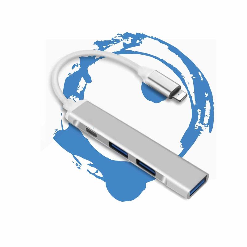 りんご USBハブ 4-in-1 変換アダプタ i-Pad i-Phone 接続 データ転送 同時利用 給電ポート付き