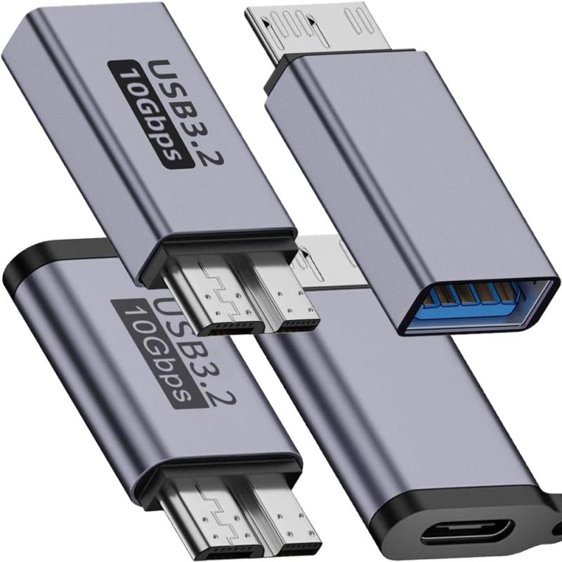 Xiatiaosann Micro B to USB 3.0アダプター、Micro B to Type-Cアダプター、Micro Bオス to USB/Type-C USB 3.0データ転送アダプター（コンピュータ、ノートパソコン、ハードドライブ用、4個