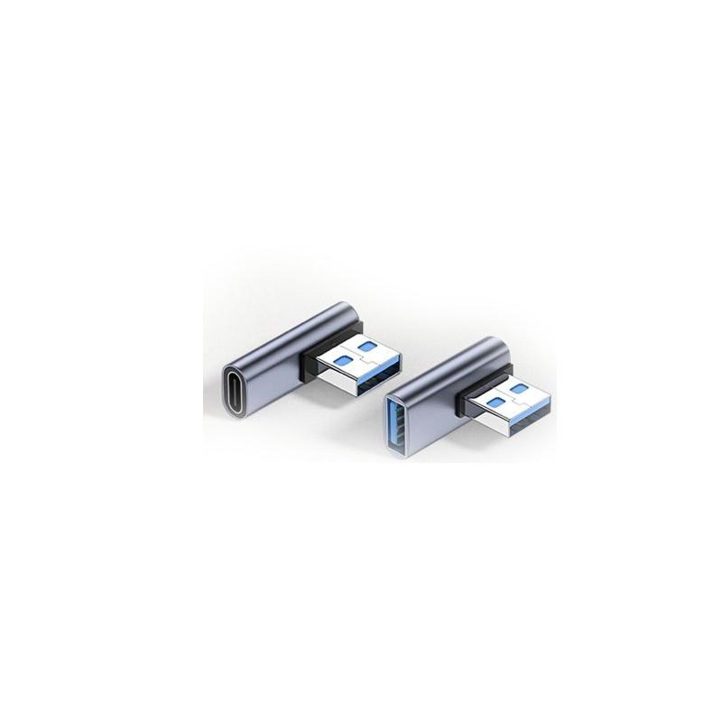USB-Aアダプタ 90度上向き 2個セット 10Gbps 高速転送 USB3.0 USB-Aオス-USB-Cメス アルミ合金 小型 上向き接続 背面配線