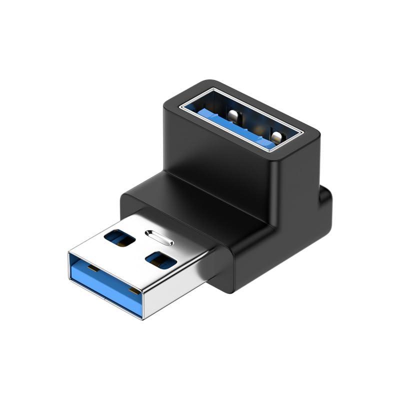usb 3.0 変換アダプタ オス-メス 100W充電速度 小型 10Gbps 高速データ伝送 軽量 Type A 90度 L字型コネクタ 延長電源データ タブレット、ノートパソコン、USBハブUSBメモリ用（1個）