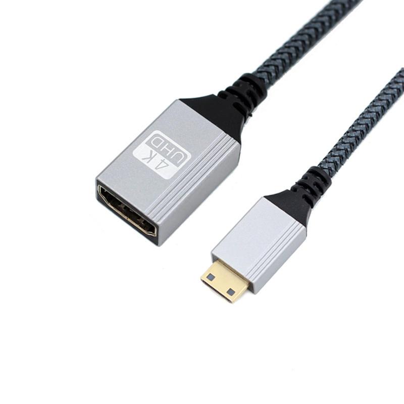 Hdmi Cable - Mini HDMI to HDMI変換アダプタ Mini HDMI(オス)-HDMI(メス)変換ケーブル 4K 60Hz 高速18Gbps ナイロン編み ディスプレイ/パソコン/プロジェクターなどに 20cm