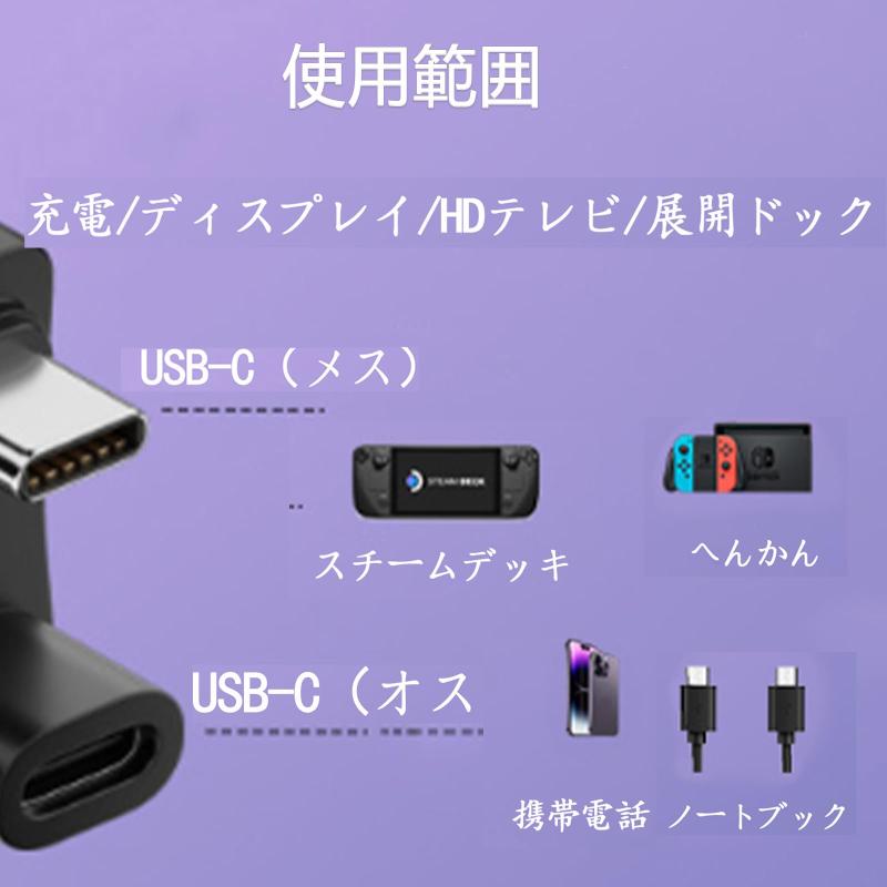 USB Type C U字 アダプタ 11mm 100W 10Gbps USB3.1PD充電 データ同期 180° オス メス skylight-10479821 スカイライト サンプル画像3