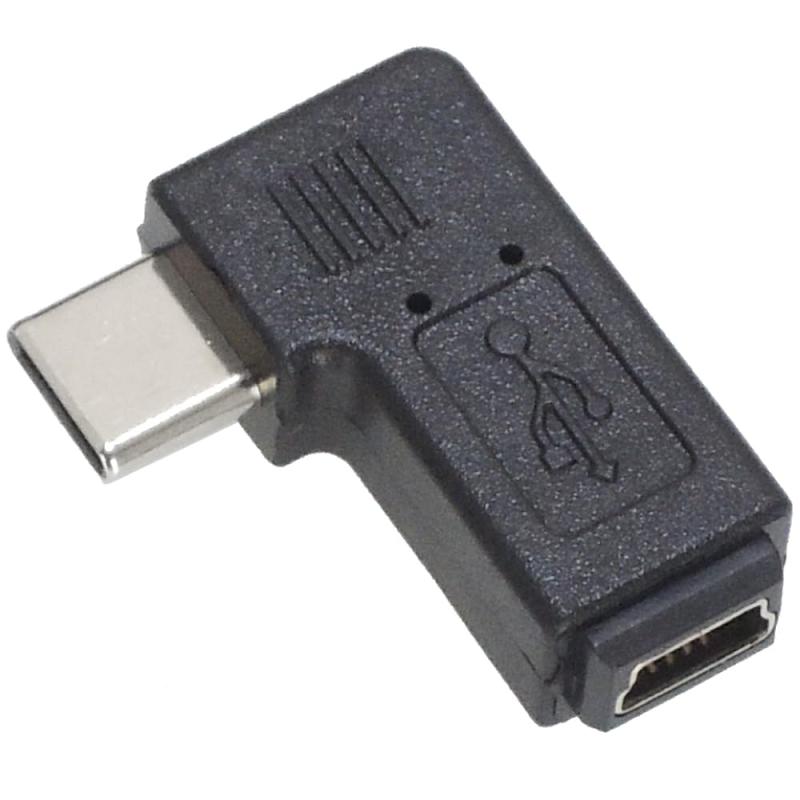 Lenovo - KAUMO USB 変換コネクタ 横向き (MiniUSBメス/Type-Cオス) USB2.0データ転送 横L型 USB-C