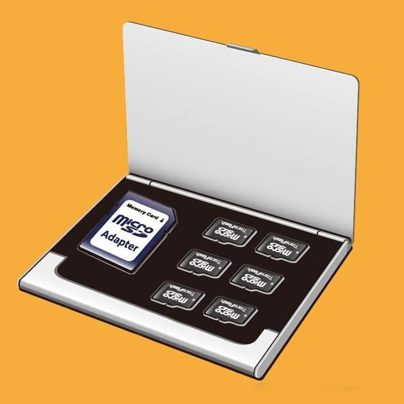 ステンレススチール製メモリカードケース、SDカード1枚とmicroSDカード6枚を収納可能 シルバー