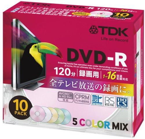 Rakuten - TDK 録画用DVD-R デジタル放送録画対応(CPRM) 1-16倍速対応 5色カラーミックスディスク 10枚パック DR120DMC10UD