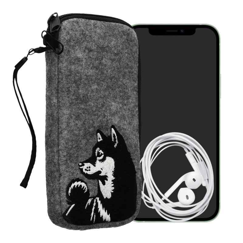 kwmobile フェルト ケース XL - 6.7/6.8"対応 - スマホカバー スマートフォン プロテクター 内寸法: 17.2 x 8.4 cm Don't touch my phoneデザイン 白色/ダークグレー