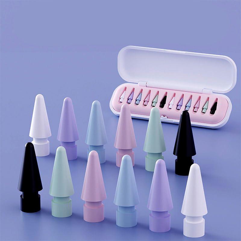 5個Apple用ブルー収納ボックス付き鉛筆チップApple Pencil 1/2/Pro世代用,高感度アップグレードメタルアップルペンシルペン先 精密コントロールチップiPad Pencil用