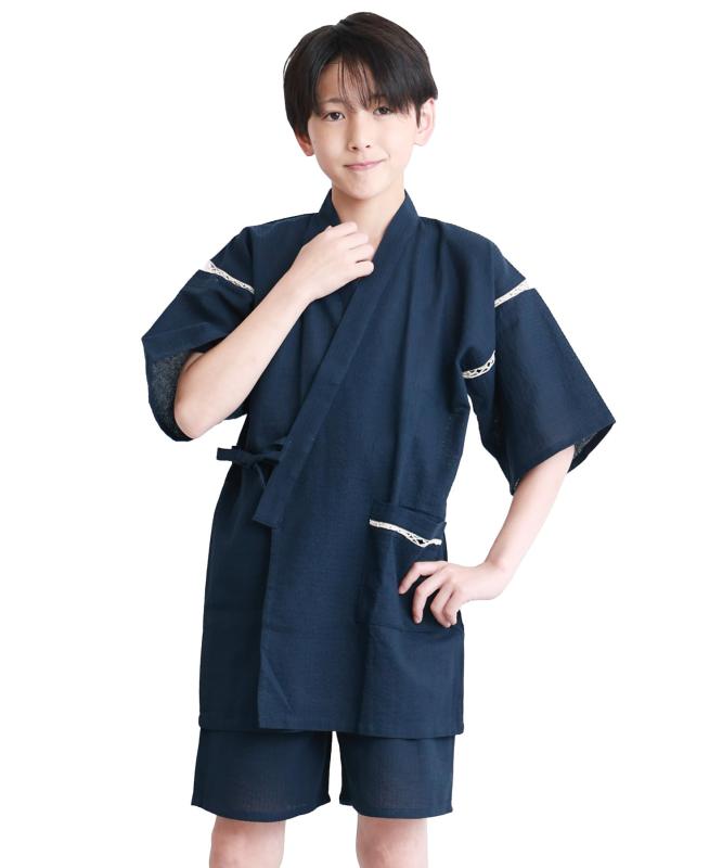 [ON NISHIKI] 甚平 しじら織り 男の子 綿100％ 涼しい ルームウェア お部屋着 上下セット おうちで甚平 和服 130/140/150/160/170 skylight-10606550 スカイライト サンプル画像2