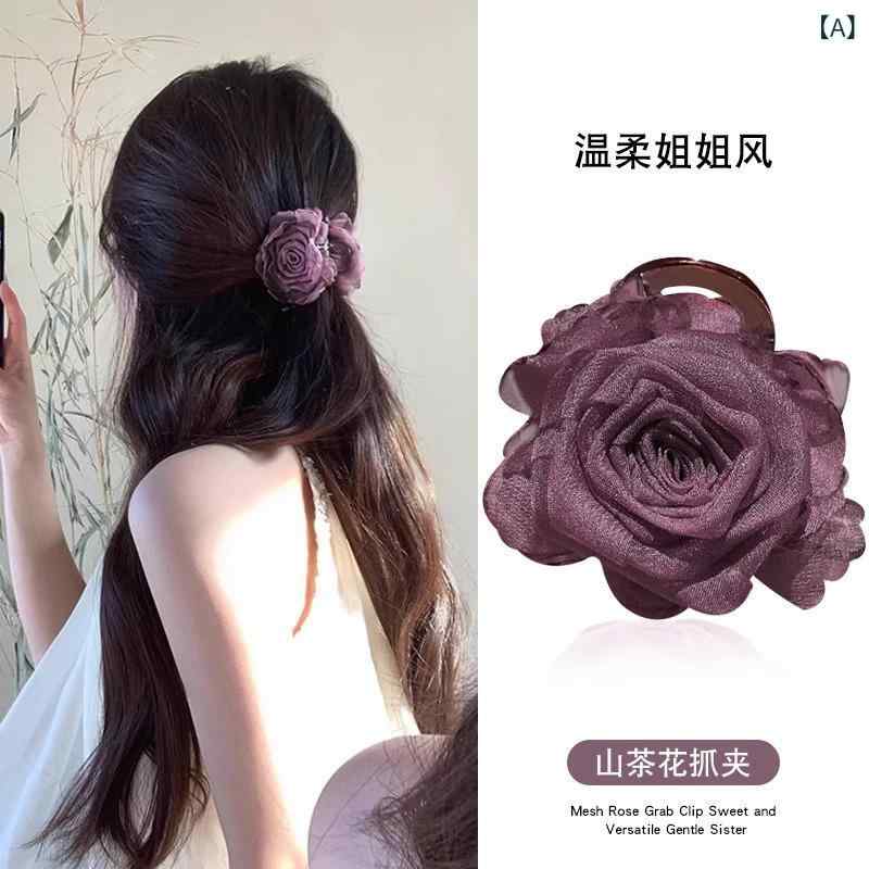 2025 新型 両面 ツバキの 花の 輪は 女性の 新しい 中国 式の 後頭部の 髪を 挟んで 中 号の サメの 頭を 挟みます。