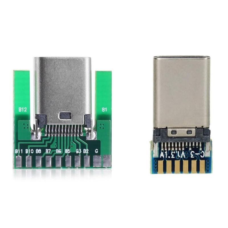 NFHK 5set DIY 24pin USB 3.1 のタイプ C USB-C の雄プラグのコネクター SMT のタイプ黒いカバーが付いている