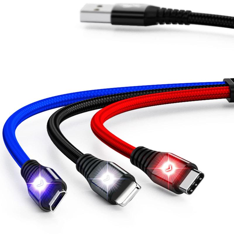 PENGUINFLY 充電ケーブル 夜光る タイプc 3in1 Type-C マイクロb 急速充電 USBケーブル 2m 1m 耐久