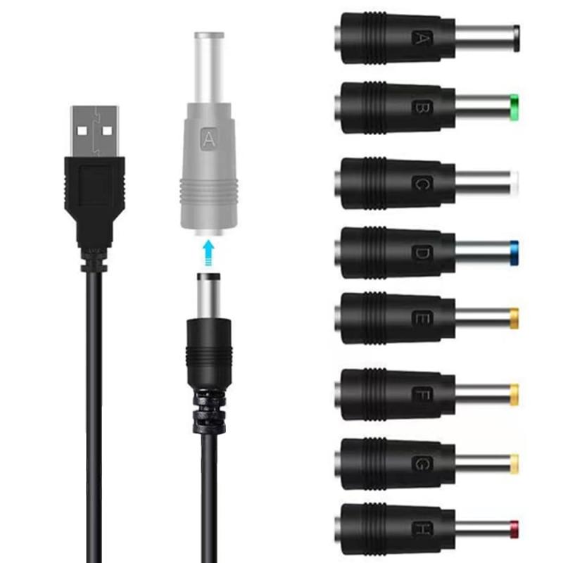 Vogourfify USB 電源ケーブル 8 in 1 DC 5V2A 電源ケーブル USB-丸口 変換プラグ付き DC充電コード 5.5x2.5/5.5x2.1mm 5V/2.0A 扇風機 ナイトライトルーターなどに適用 コネクタアダプタ