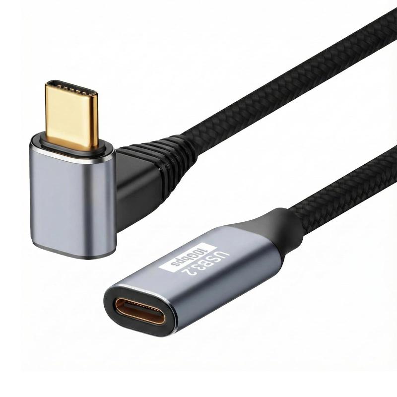 USB Type C 延長ケーブル L字 Popolier【PD 100W/5A急速充電 】USB 3.1 Gen2(10Gbps) 高速データ転送 ナイロン編み 高耐久スマートフォン、タブレット、ノートパソコンのタイプc機種に対応