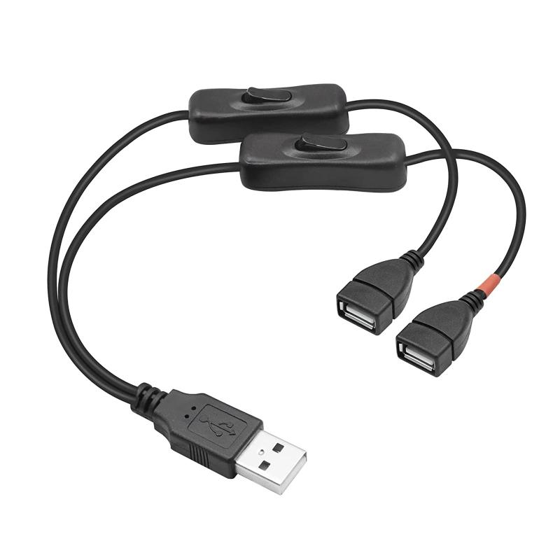 【YFFSFDC】USB スイッチ0.3m/1mUSB 延長ケーブル便利な 2分岐 二股コード データ転送と充電+充電専用オン/オフスイッチ付き小さなデスクランプ/ファンLEDライト等に適用
