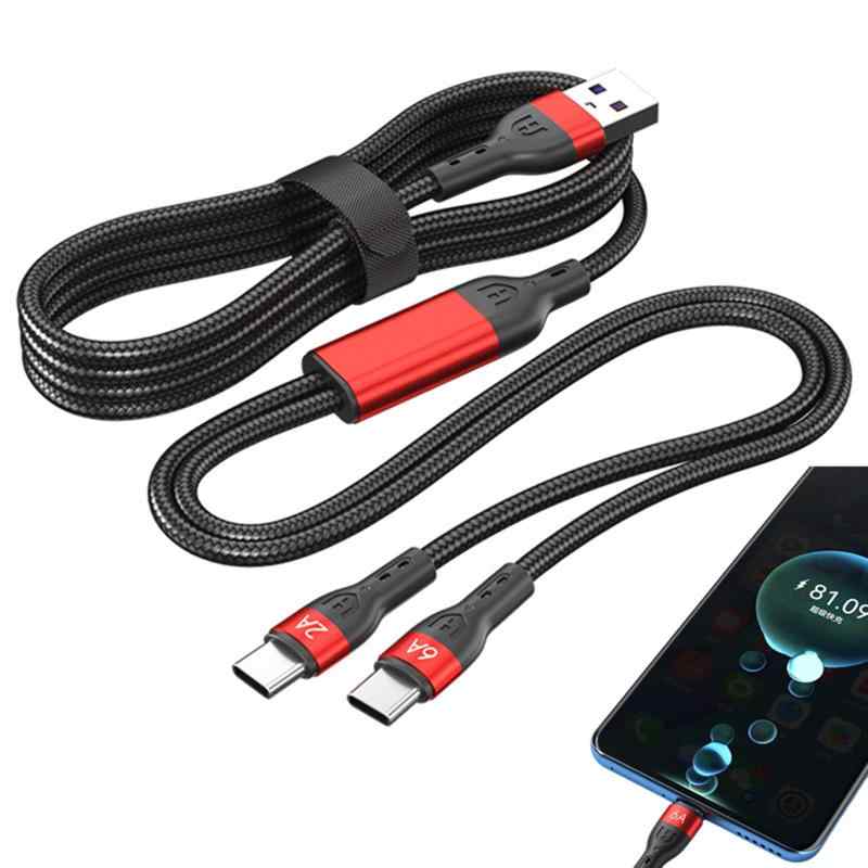 USB タイプC 二股ケーブル 2in1 充電 USB A to Type C+Type C 充電アダプタ PD対応 66W/6A 急速充電 データ転送 1.5M Y字 2台同時充電 高耐久 ナイロン編み 断線防止