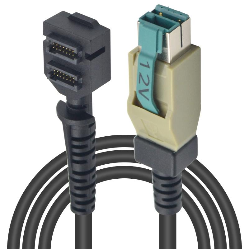 Poyiccot スキャナケーブル Verifone用 VX820、2M スキャナケーブル デュアル 14pin IDC親電源から12V給電USB 8Pスキャン延長コード 長2m