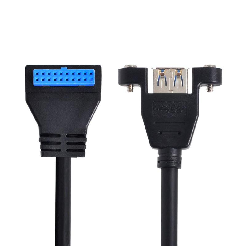Xiwai USB 3.0 シングルポートA メスねじマウントタイプ-上向きマザーボード20ピンヘッダーケーブル 90度
