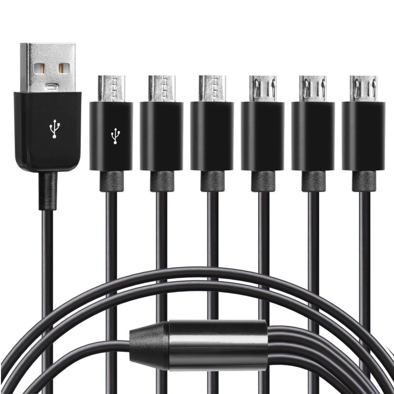 CERRXIAN USB 1オス-6オスmicroスプリッタYケーブル micro YスプリッターUディスク、キーボード、マウスのデータ転送、低電力ファンなどのUSBデバイスの電源供給をサポート0.5M