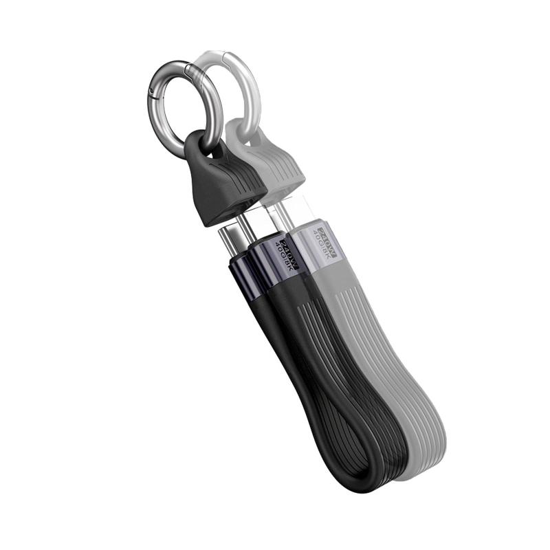 Mirhua 13CM 240W急速充電usb c ケーブル 短い type-c ケーブルデータ伝送 8K キーリング付 (ブラック)
