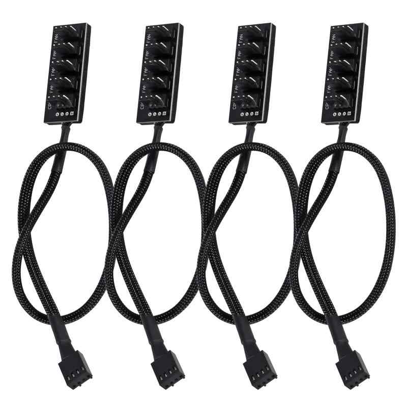 4パック4ピンPWMファンハブ、4ピンPWM PCファンハブ電源ケーブル1〜5ウェイスプリッタPCマザーボードケ..