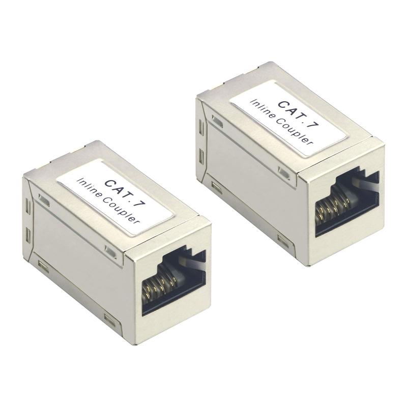 VCELINK LANケーブル 延長コネクタ CAT7 CAT6 CAT5対応 RJ45 中継アダプタ 干渉防止 2個セット 銀色