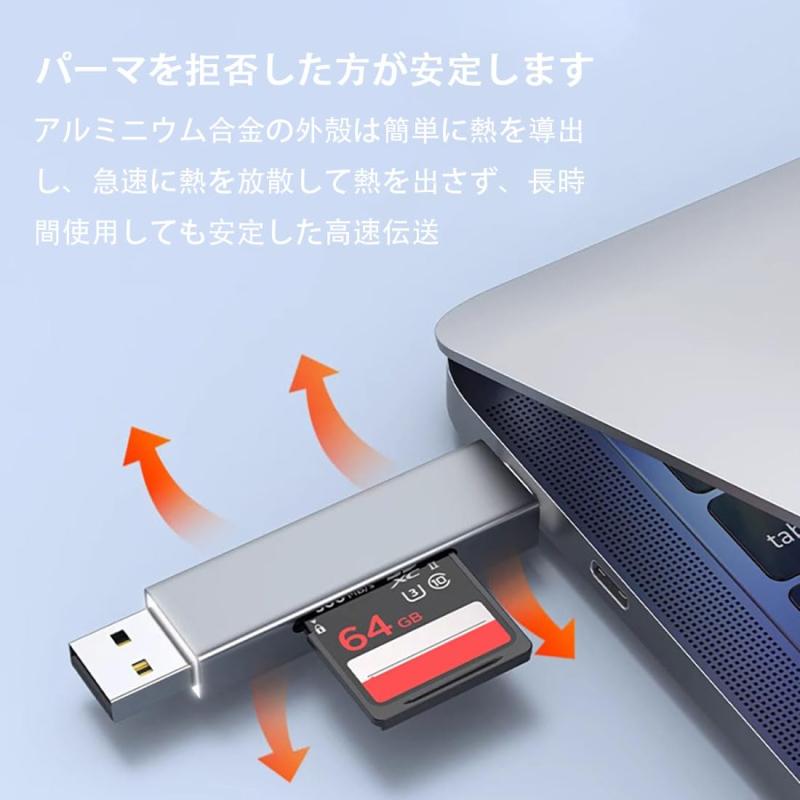 2in1 カードリーダー Type-C/USB 2.0 メモリカードリーダー 多機能 480Mb/s高速転送 OTG対応 小型 軽量 AndroidスマートフォンタブレットMacBook Windows PCなど対応（グレー）