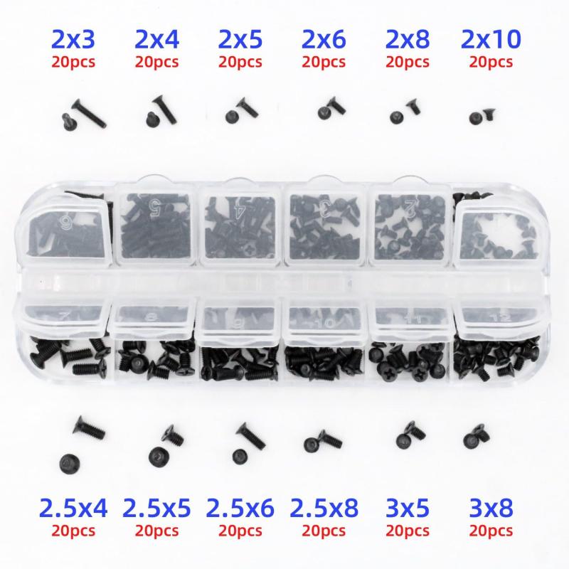 スカイライトのPC ネジセット ねじ 240本入り 12種類 M2 M2.5 M3 ノートPC用ネジ ラップトップ スクリューセット 極小ネジ ssd ネジ 収納ケース付き 交換用ノートパソコンねじ 12サイズ｜アングル2