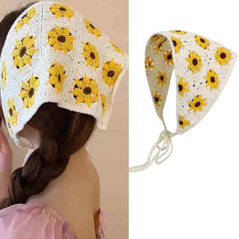 HAPVITAL 三角スカーフ 編む ヘアバンドレース レディース おしゃれ レーススカーフ ヘアバンダナスナップスカーフ ヘアアクセサリーファッション