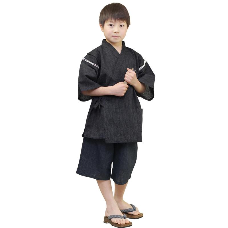 子供甚平 簡単着付 だけど綿麻素材の本格派 パパとのペアルックもOK 甚平 綿麻 キッズ 子供 SP企画 (100cm, WN17)