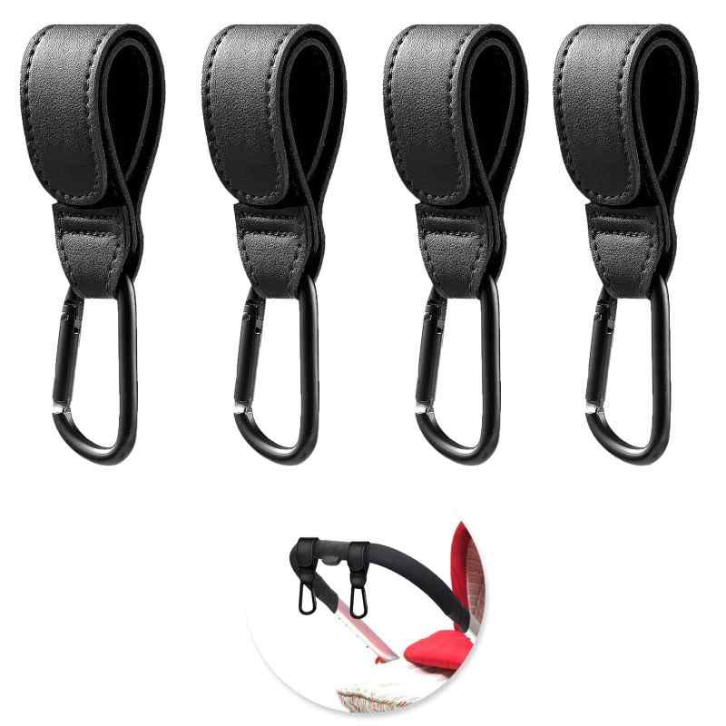 4個セット ベビーカー フック バギーフック 合皮 PUレ 高級アルミ合金素材 頑丈 滑り止め 荷物が落ちない マジックテープ式 調整可能多機能フック おしゃれ ベビーカー 自転車 バイクに最適