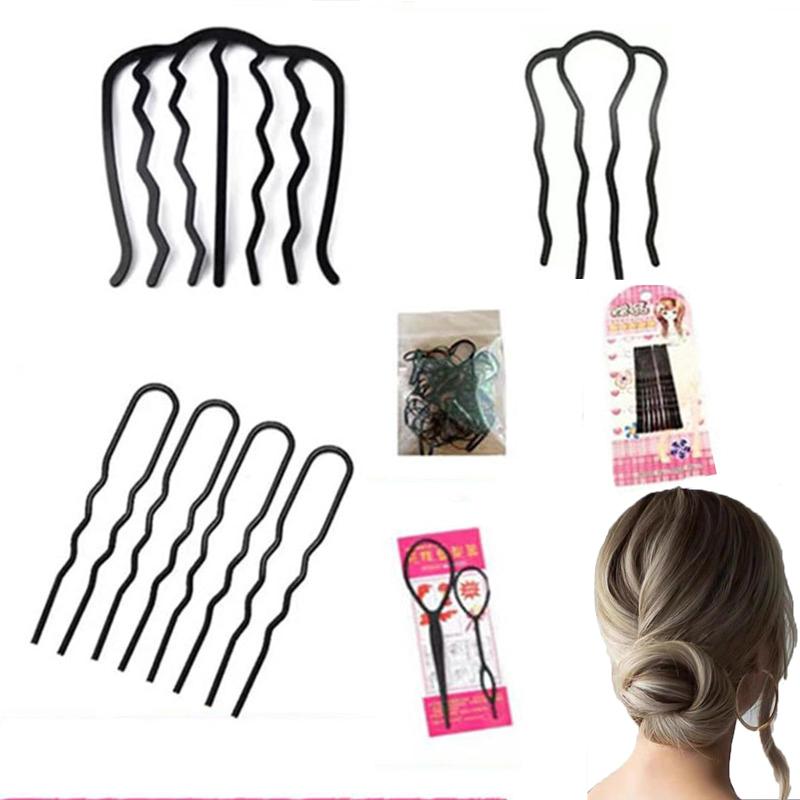 HAPVITAL 夜会巻きコーム ヘアアクセサリー 夜会巻き プラコーム 髪飾り まとめ髪 髪留め 盛り髪 お団子 入学式 宴会 簡単 ブラック 結婚式 卒業式