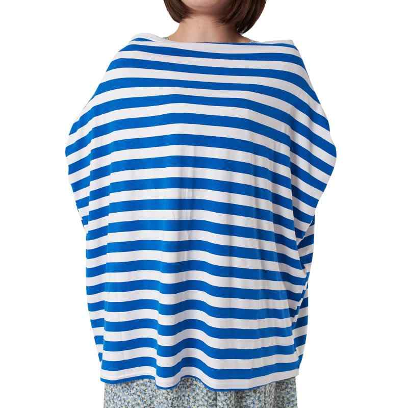 [CROSEY] 授乳ケープ 授乳服 ポンチョ型 360度カバー 伸縮 フリーサイズ トップス (ブルー/ホワイト)