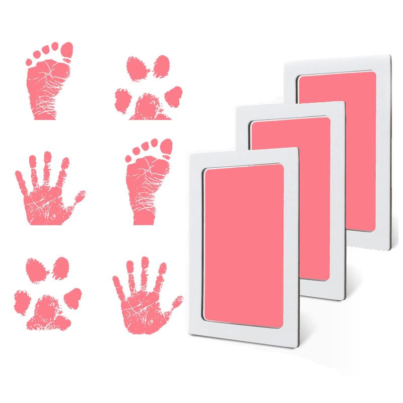 Janday 赤ちゃん 手形 足形キット 汚れないインク ベビーフレーム ギフト 出産祝い 成長記録 新生児 誕生日 猫犬手足型 記念品 ピンク*3枚