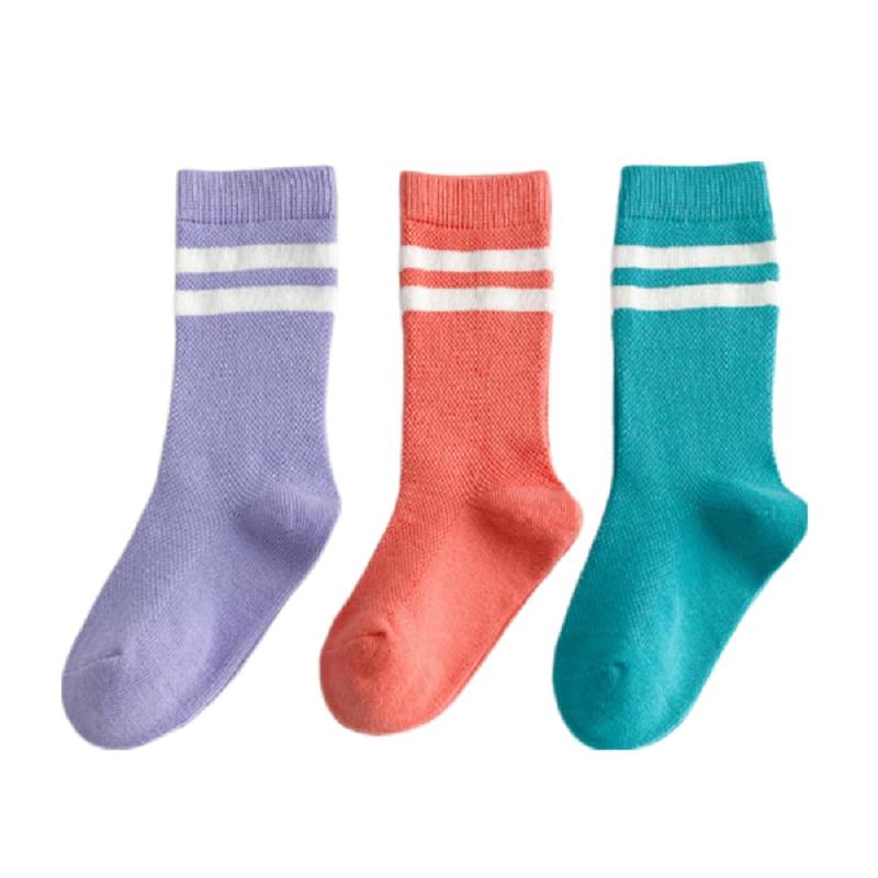 [ZGKULAEAOW] 2本ラインソックス キッズ ベビー靴下 ボーダーソックス ロング メッシュ 男の子 女の子 ハイソックス 無地 運動会 お遊戯会 黒 白 鮮やか色