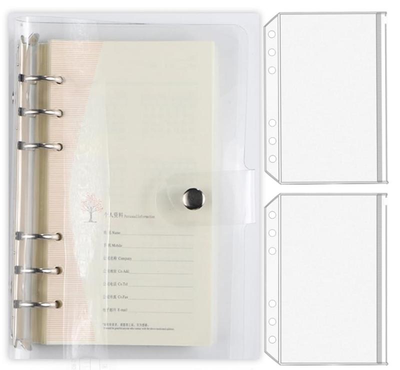 SFLHHDM A6サイズ システム手帳, PVC クリアプランナー, 6穴バインダー, 定規付き, 2枚透明リフィル付き