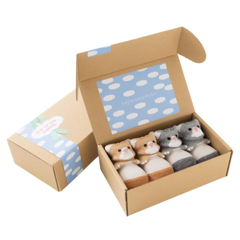 2412201P POP UP SOX ギフトボックス 2足セット 動物ソックス ねこXS(9-12cm) ポップアップソックス
