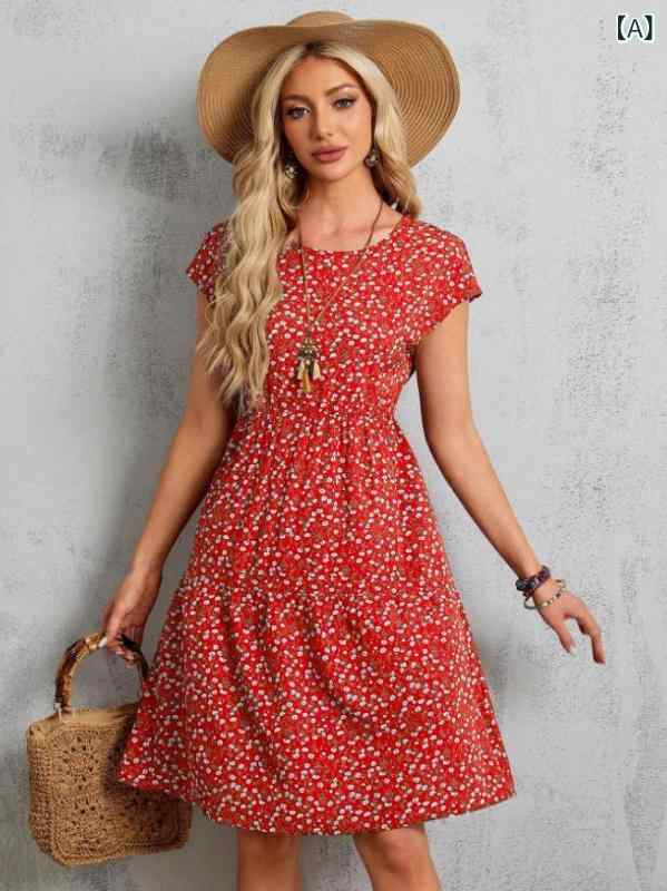 2025 国境を 越えた 新しい EMERY ローズレディースカジュアル 半袖 プリントミニワンピース