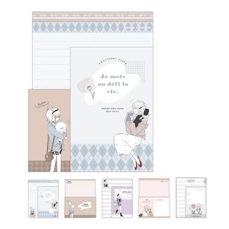 カミオジャパン レターセット お得 A5 便箋40枚 封筒20枚 5柄 (205240 LIKEオルチャン/アーガイル)