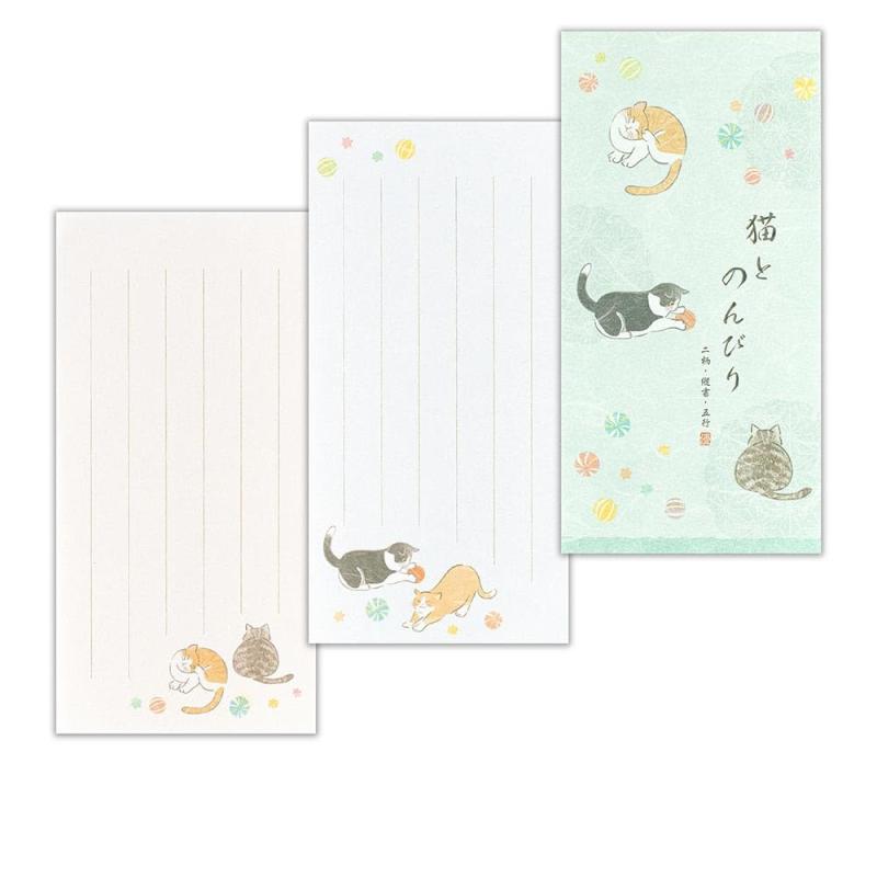 エヌビー社 一筆箋 優ふみ 猫 | 2柄アソート16枚入 縦書き 奉書紙 和紙