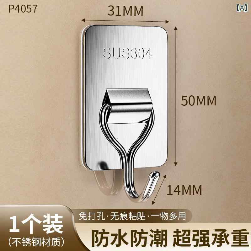 穴あけ 不要の 強力 粘着 フック、 跡が 残らない 粘着 フック、高 耐 荷重、 ドア 裏 収納、 防水 防湿、 ステンレス 製 フック(x2)