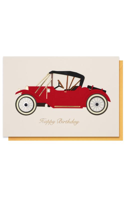 【 バースデー カード 車 男性 赤 】 リーフ ワーク カンパニー グリーティング 誕生日 大人向け ハンドメイド 手作り 封筒付き セット メッセージ お祝い プレゼント ギフト おしゃれ 金箔【サイズ（約）縦×横】カード本体：10.5×15.0(cm) 封筒(定形内)：11.5×16.0(cm) 中紙：10.0×14.5(cm)【セット内容】カード本体+中紙+封筒（定形内）　OPP袋で梱包ハンドメイドで細かなパーツを一つ一つ丁寧に作り込み、クラシックカーを立体的に表現したハンドメイドバースデーカードです。クラシックカーの細部にまで細やかなパーツを使用し、高級感と質感のあるカードに仕上がっています。質感と高級感を兼ね備えた大人向けのデザインですので、受け取った方に感動していただけます。お部屋に飾っていただくことで、誕生日のお祝いをより一層演出してくれるでしょう。大切な方の1年に1回の特別な日である誕生日を祝い、思いをこのバースデーカードで伝えてみてはいかがでしょうか。 お客様のご使用になられる機器や端末環境、画面設定により、実際の商品と若干色合いが異なって見える場合がございますので、ご了承ください。